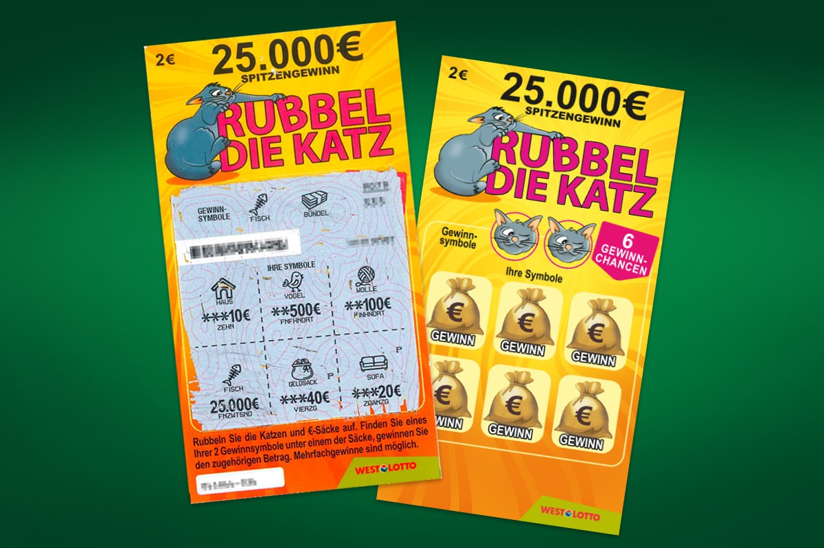 Zwei WestLotto-Rubbellose Rubbel die Katz