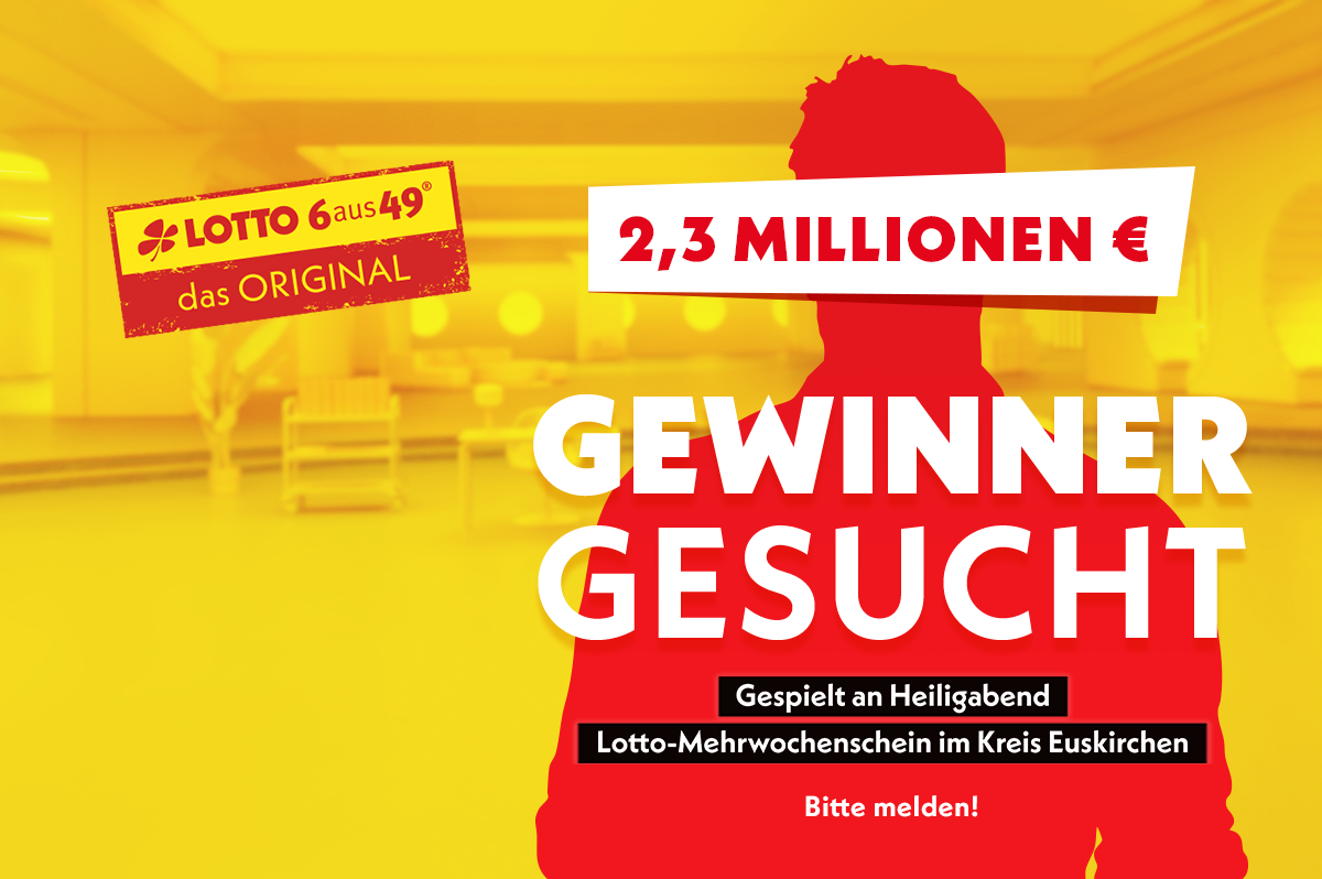 Silhouette einer Person hinter Schriftzug "Gewinner gesucht" | WestLotto