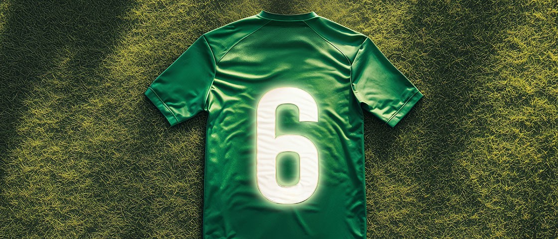 Ein Trikot mit der Zahl 6 liegt auf dem Rasen | Glückszahl LOTTO 6aus49